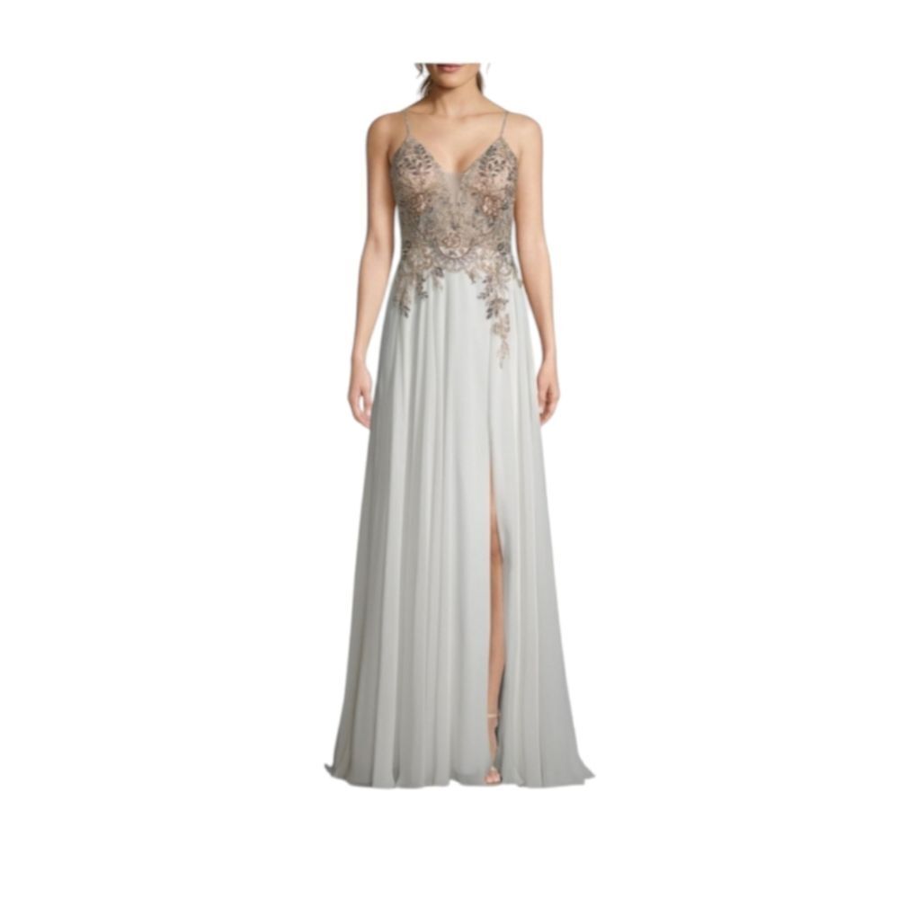 XSCAPE open back embelished white Maxi Gown
